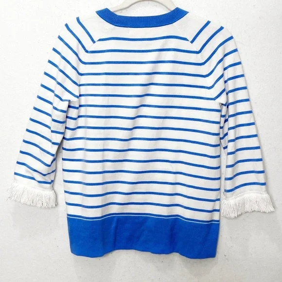 Lilly Pulitzer Dasha Cotton Striped Fringe Sweater Coastal Blue Size Small - Picture 3 of 9